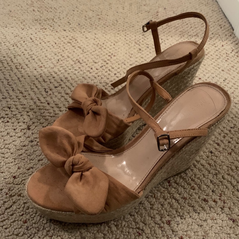 Tan/dark orange wedge heels